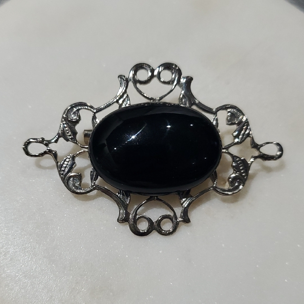 Vintage Black and Silver Brooch
